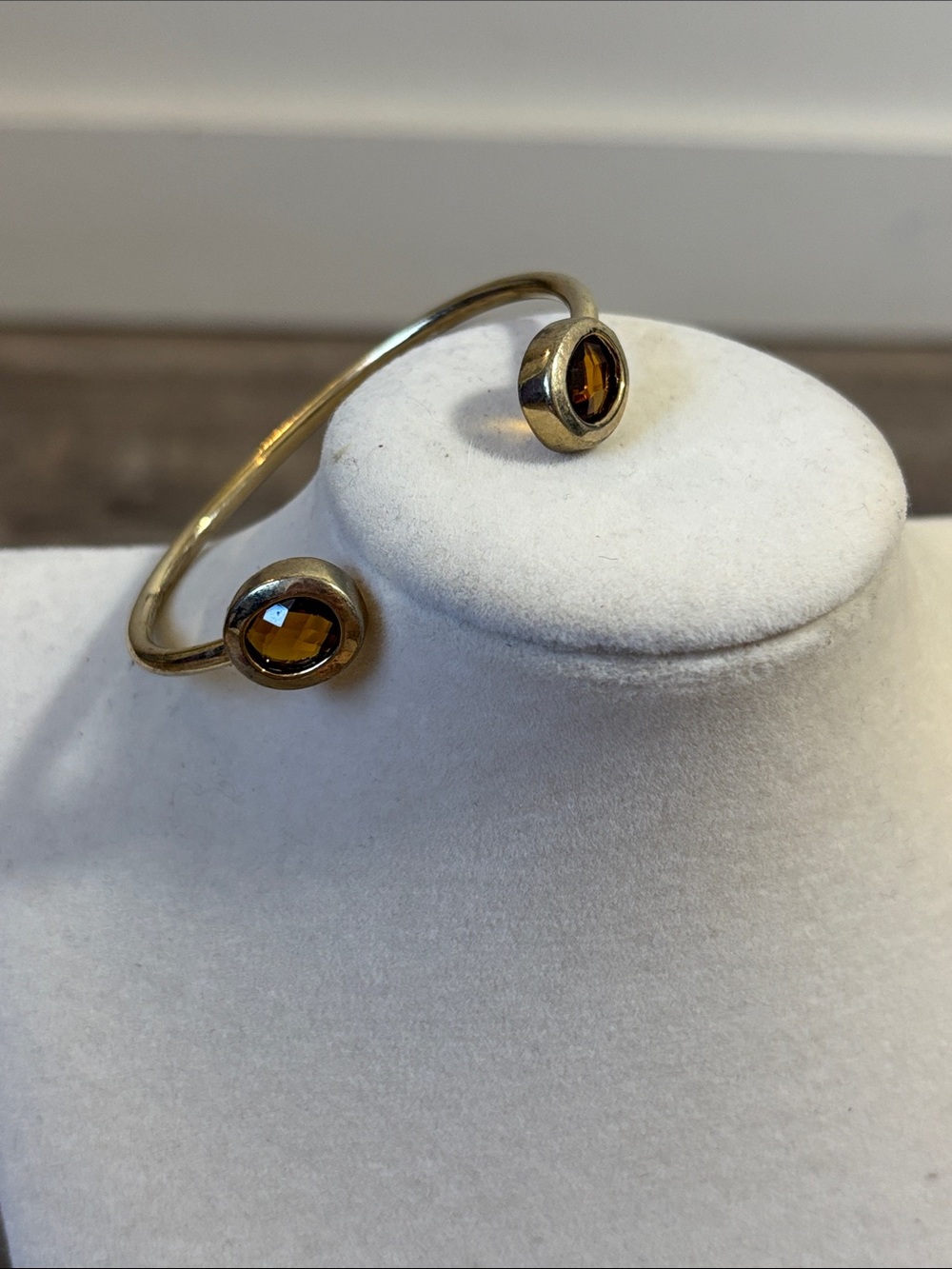 Gold Open Cuff Bracelet with Amber Gem Accents